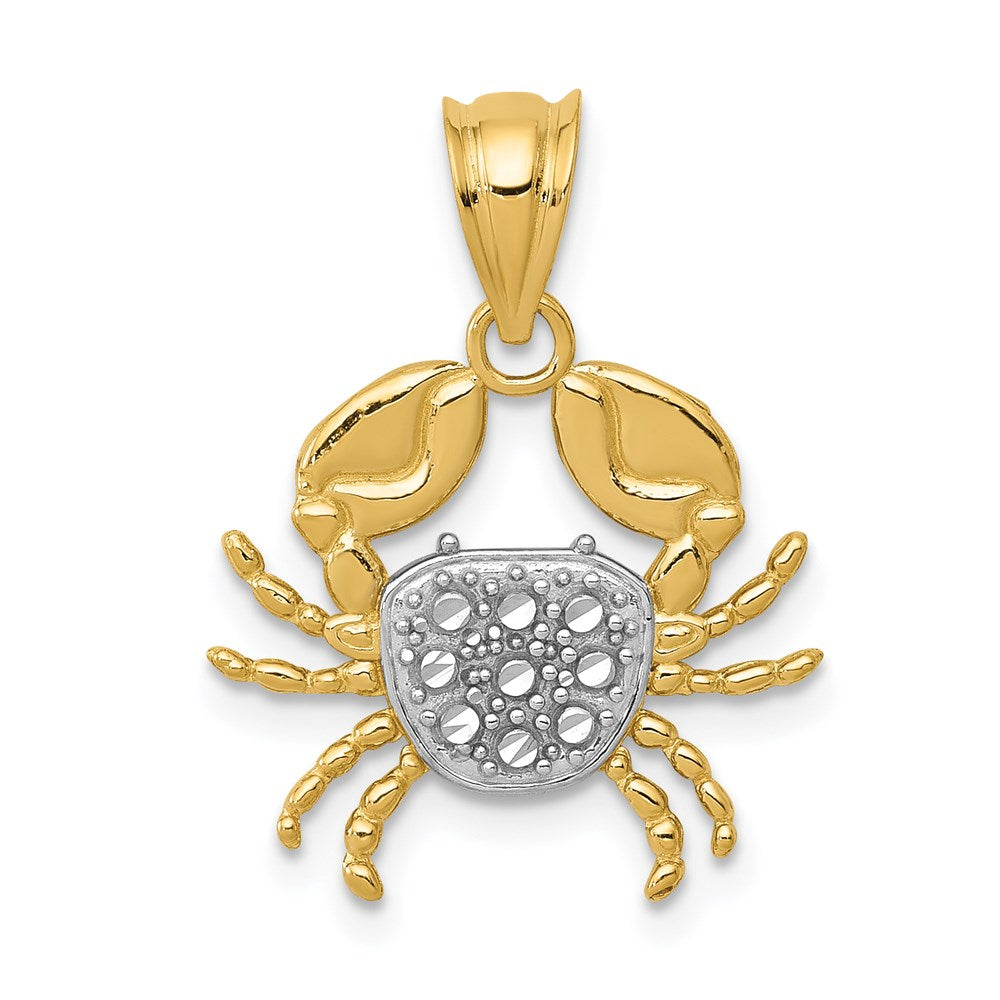 14K and White Rhodium Diamond-Cut Crab Pendant, 21 x 16 mm