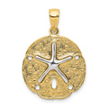 14k Two-Tone Sand Dollar with Starfish Pendant, 28 x 20 mm