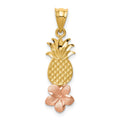 14K Yellow and Rose Gold Pineapple with Plumeria Flower Pendant, 23 x 8 mm