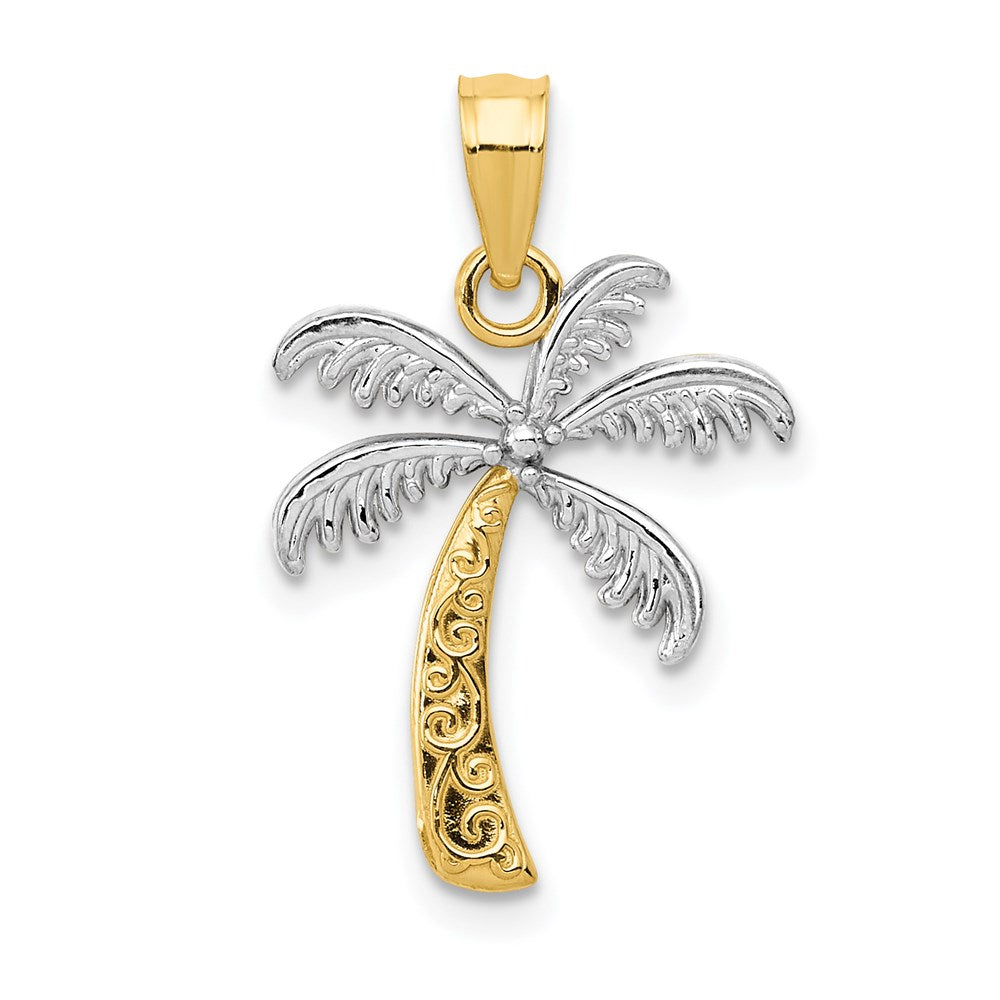 14K and White Rhodium Palm Tree Pendant, 18 x 14 mm