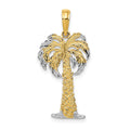 14K and White Rhodium Polished And Textured Palm Tree Pendant, 23 x 14 mm