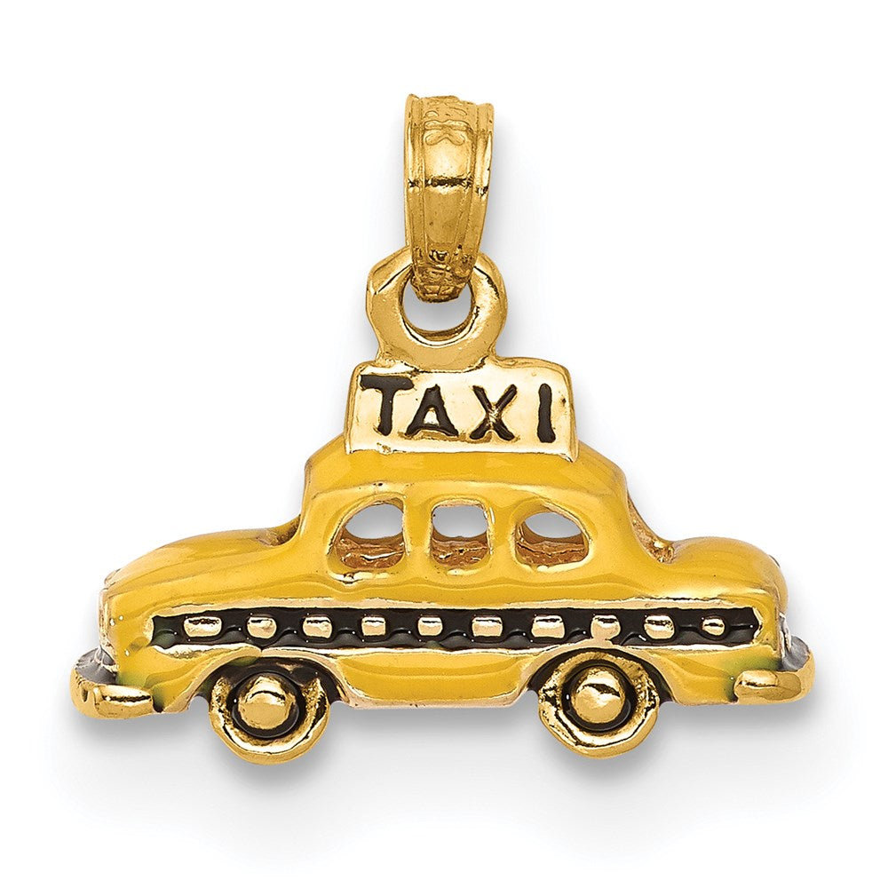 14k 3-D Enameled TAXI Pendant, 13 x 18 mm