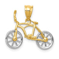 14k Two-tone 3-D Bicycle with Moveable Wheels Pendant, 15 x 22 mm