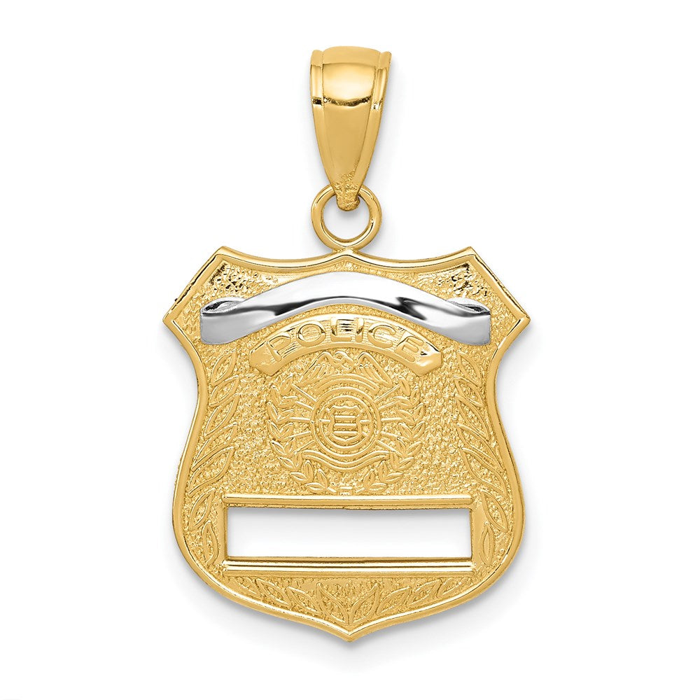14k and White Rhodium POLICE Badge Pendant, 20 x 15 mm