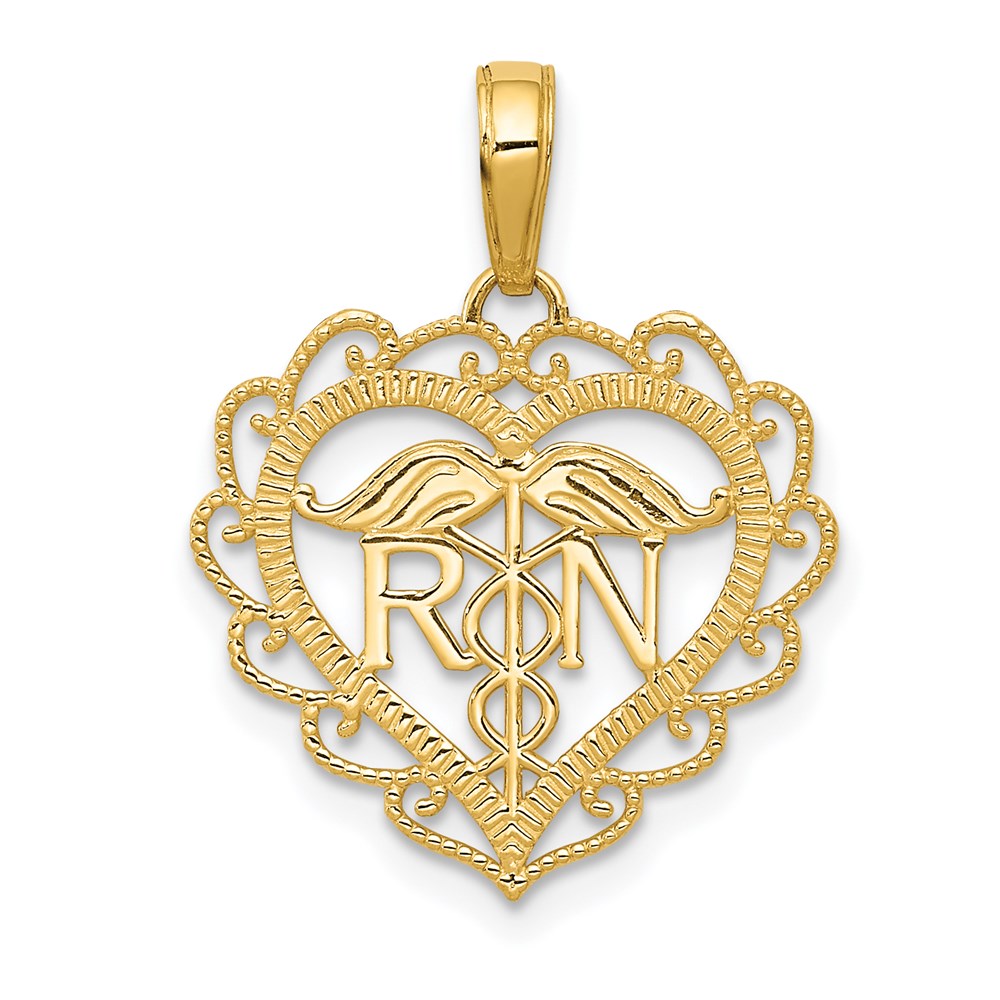 14k RN Registered Nurse Heart Pendant, 18 x 18 mm