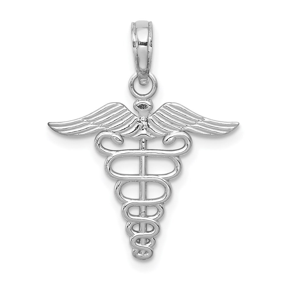 14k White Gold Caduceus Charm, 19 x 19 mm