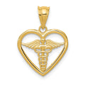 14k Caduceus Heart Medical Pendant, 22 x 16 mm
