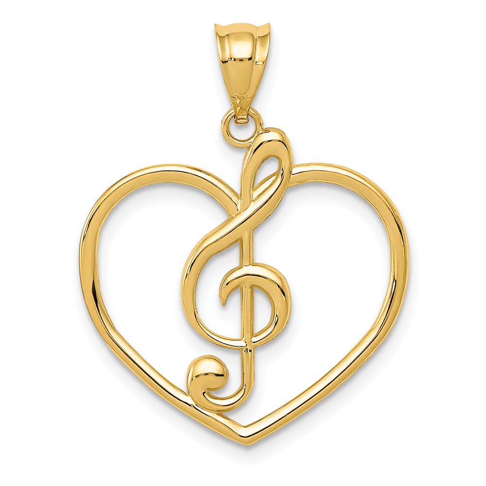 14K Treble Clef in Heart Charm, 21 x 22 mm