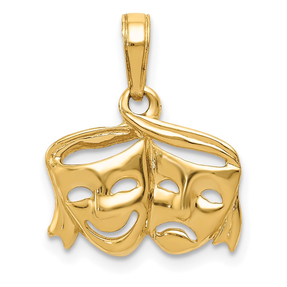 14k Polished Open-Backed Comedy/Tragedy Pendant, 13 x 15 mm