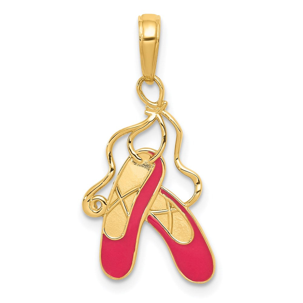 14k Pink Enameled Ballet Slippers Charm, 20 x 13 mm
