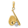 14K and White Rhodium Baseball/Bat/Glove Pendant, 21 x 13 mm