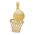 14K Diamond-Cut Basketball and Net Charm, 26 x 15 mm
