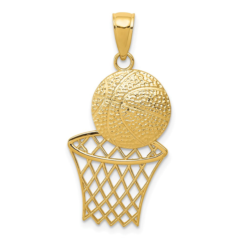 14K Diamond-Cut Basketball and Net Charm, 26 x 15 mm