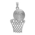 14K White Gold Basketball and Net Charm, 23.6 x 14.9 mm