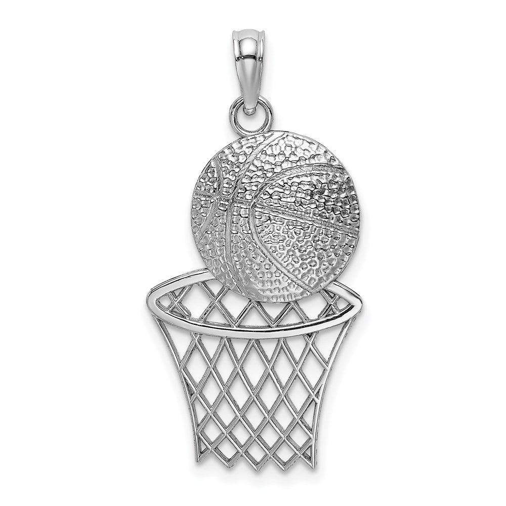14K White Gold Basketball and Net Charm, 23.6 x 14.9 mm