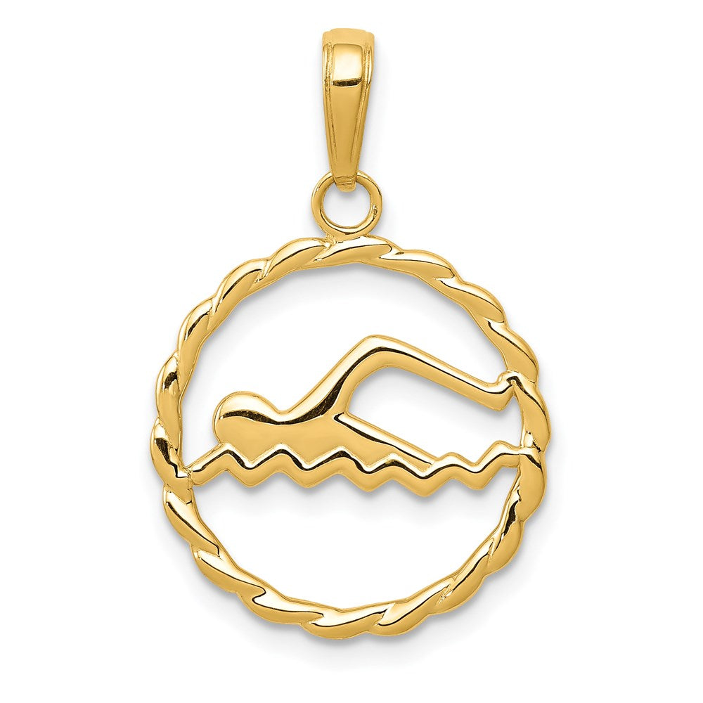 14k Swimming Charm, 19 x 16 mm