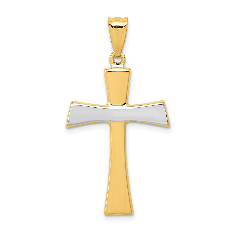 14K and White Rhodium Polished Cross Pendant, 30 x 19 mm