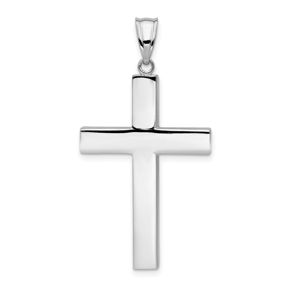 14k White Gold Polished Hollow Cross Pendant, 42 x 22 mm