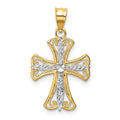 14k and White Rhodium Diamond-cut Cross Pendant, 18 x 14 mm