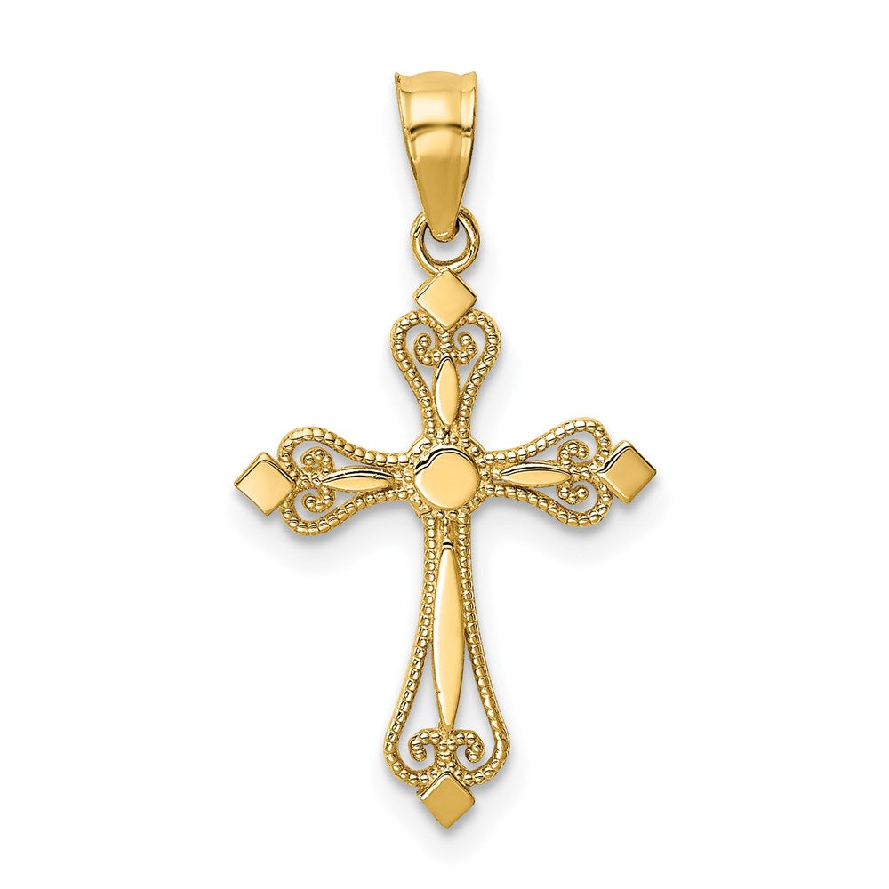 14k Mini Budded Cross Pendant, 21 x 14 mm