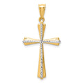14k and White Rhodium Diamond Cut Cross Pendant, 30 x 19 mm