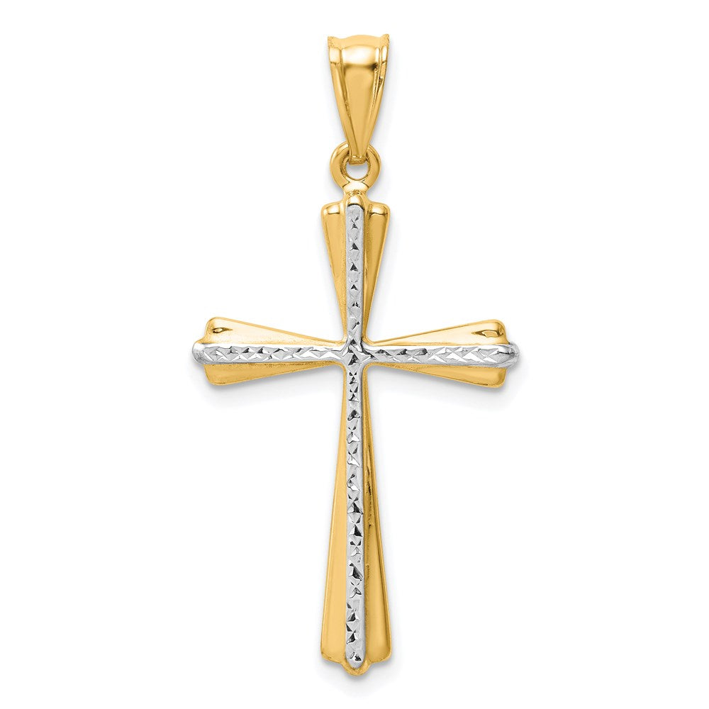 14k and White Rhodium Diamond Cut Cross Pendant, 30 x 19 mm
