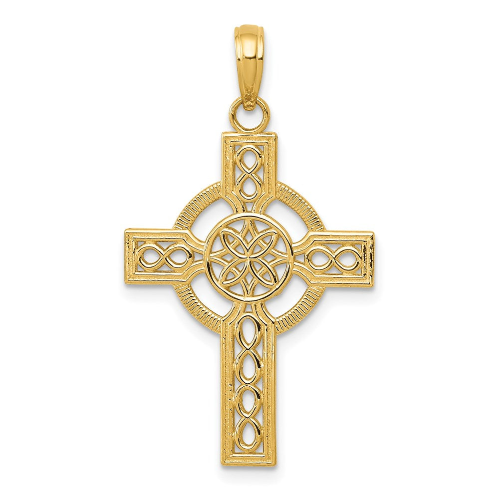 14k Diamond-cut Celtic Cross Pendant, 34 x 18 mm