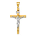 14k Two-tone INRI Hollow Crucifix Pendant, 50 x 26 mm