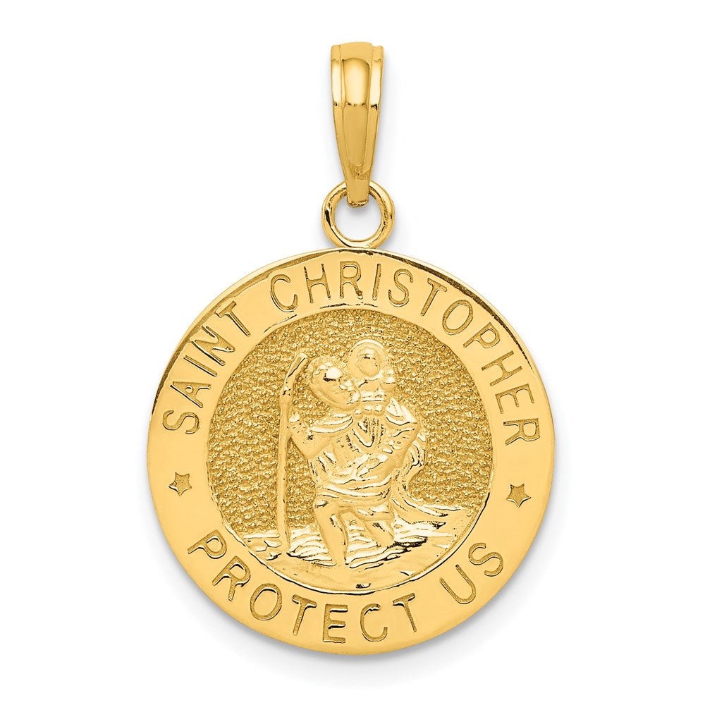 14k Polished Solid Saint Christopher Medal Round Pendant, 26 x 17.5 mm