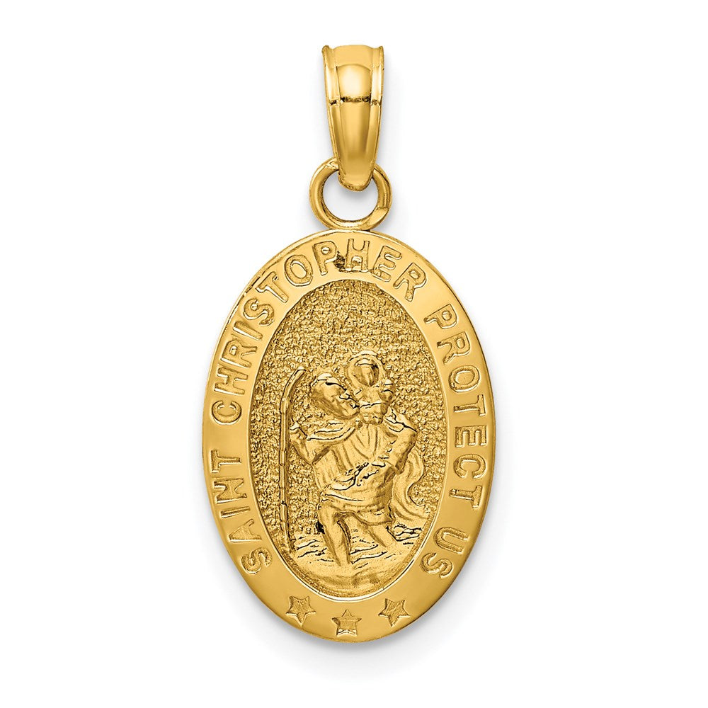 14k Polished Solid Saint Christopher Medal Oval Pendant, 22 x 11 mm
