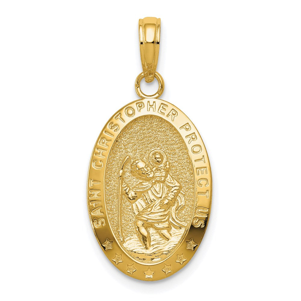 14k Polished Solid Saint Christopher Medal Oval Pendant, 27.3 x 12.75 mm