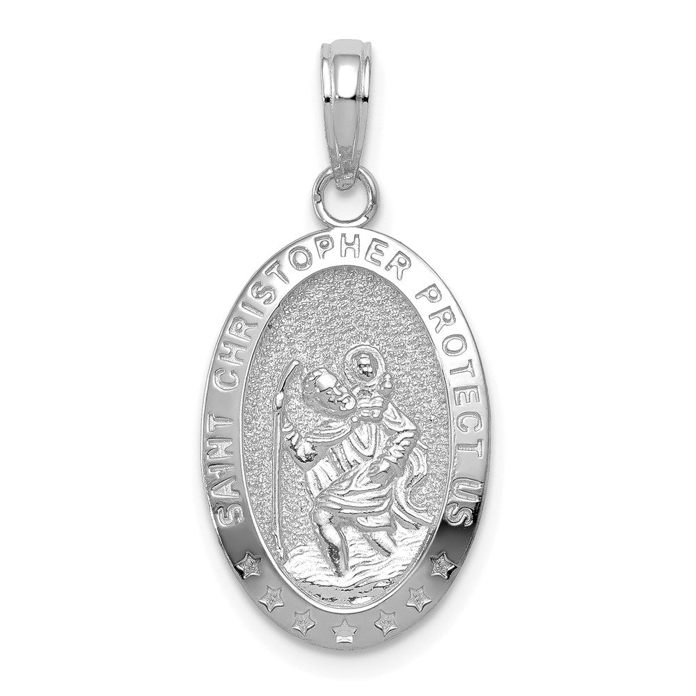 14k White Gold Polished Solid Saint Christopher Medal Oval Pendant, 27.3 x 12.75 mm