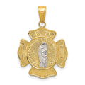 14k Two-tone Polished and Satin Solid Saint Florian Medal Pendant, 28 x 19.25 mm