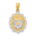 14K Two-tone and White Rhodium Solid Spanish Baptism Mi Bautizo Oval Pendant, 17 x 13 mm