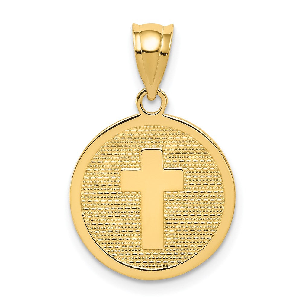 14K Reversible Cross and GOD BLESS Disc Charm, 23 x 15 mm