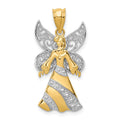 14KTwo-tone and White Rhodium Filigree Angel Pendant, 25 x 16 mm