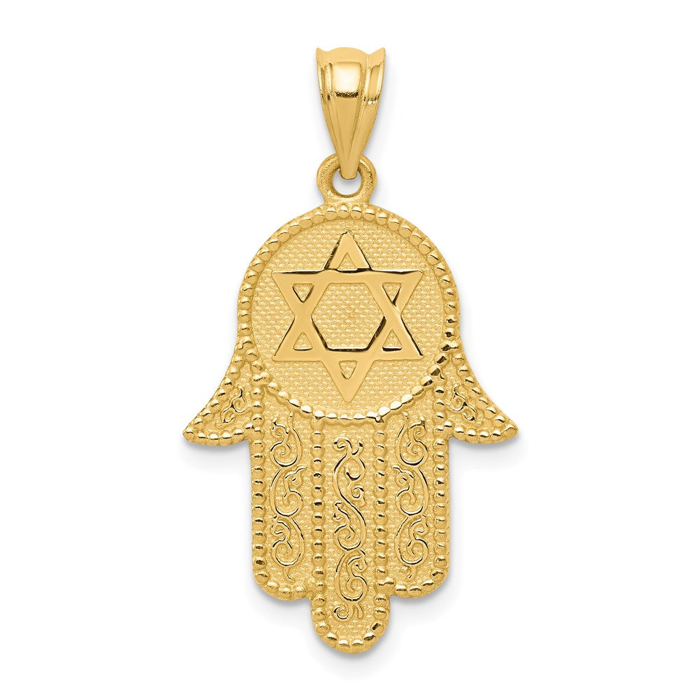 14k Hamsa with Star of David Charm, 26 x 18 mm