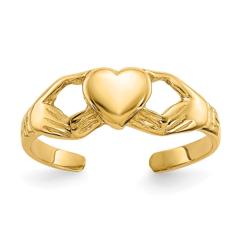 14k Polished Claddagh Toe Ring, Size 2