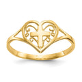 14k Polished Heart with Cross Ring, Size 6.75