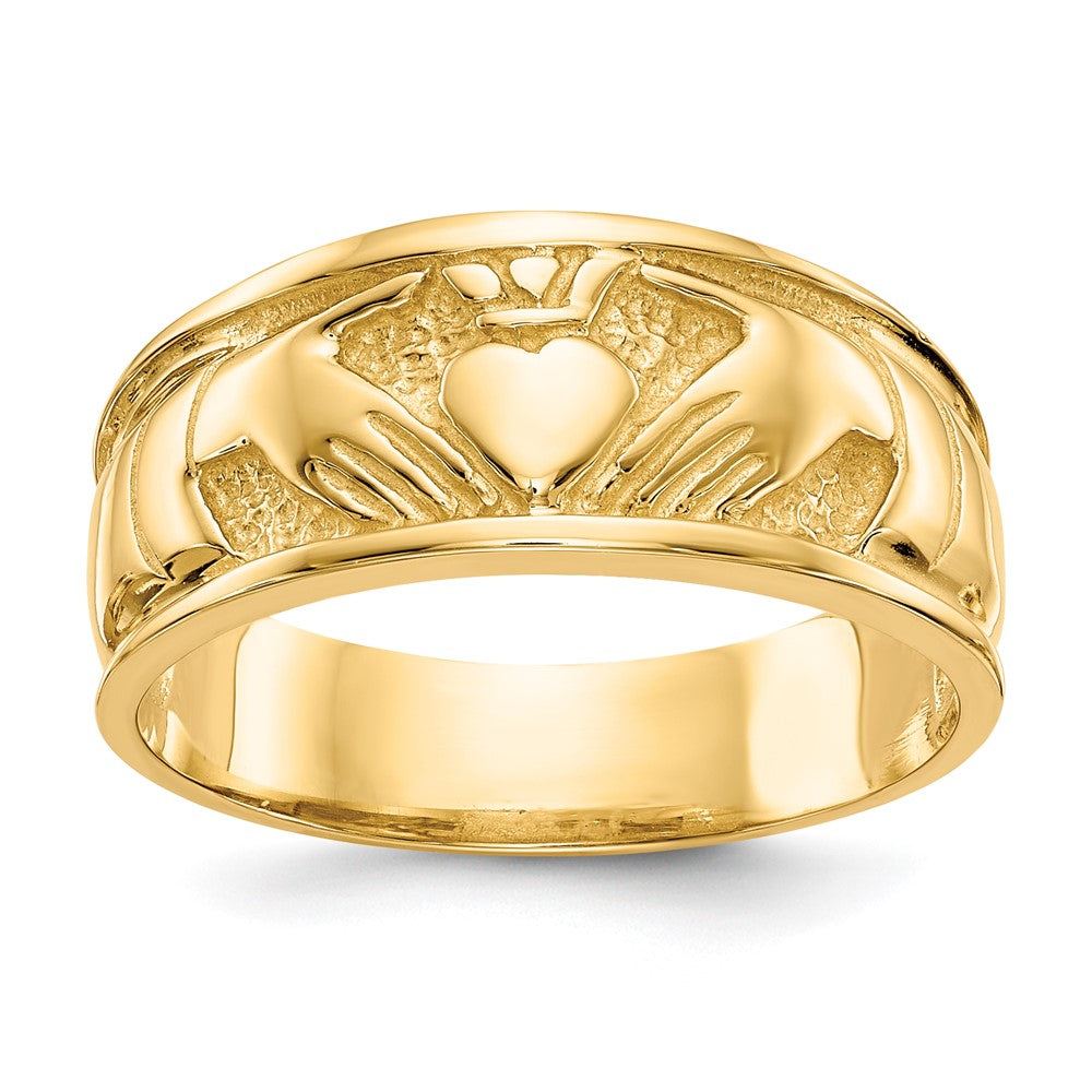 14k Polished Claddagh Band, Size 7