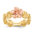 14k Yellow and Rose Gold Diamond-cut Plumeria Flowers Ring, Size 7