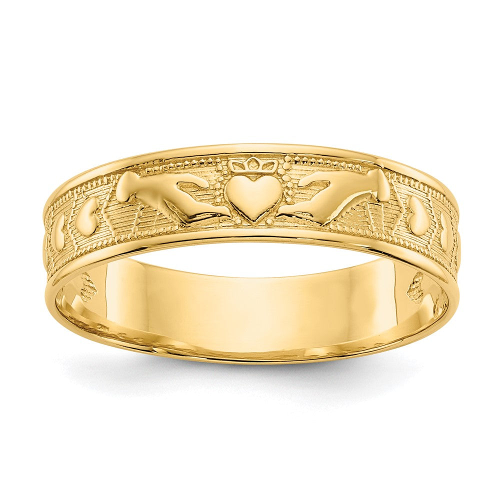 14k Polished Claddagh Band, Size 8.5
