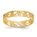 14K Polished and Textured Scroll Filigree Band, Size 7