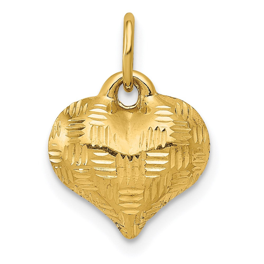 14K Polished Basket Weave Pattern 3-D Puffed Heart Pendant, 11 x 11 mm