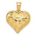 14K Polished Basket Weave Pattern 3-D Puffed Heart Pendant, 20 x 15 mm