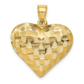 14K Polished Basket Weave Pattern 3-D Puffed Heart Pendant, 26 x 22 mm