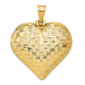 14K Polished Basket Weave Pattern 3-D Puffed Heart Pendant, 45 x 35 mm