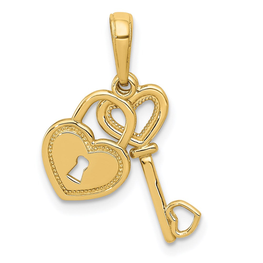 14K Polished Moveable Heart Key and Heart Lock Charm, 21 x 7 mm