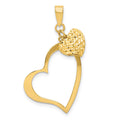 14K Polished and Diamond-cut Open and Puffed 3-D Heart Pendant, 32 x 17 mm