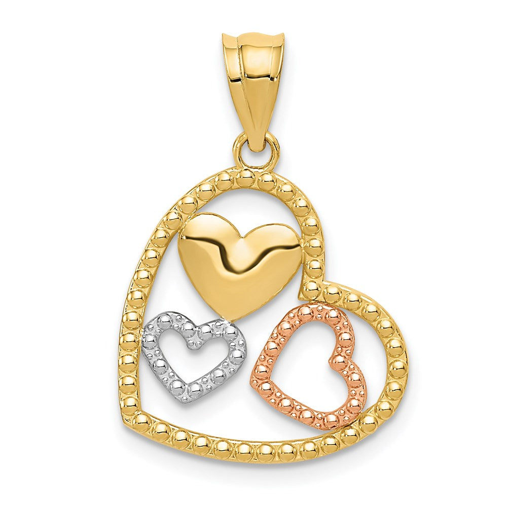 14K Two-tone with White Rhodium Polished Hearts Pendant, 24.5 x 16.5 mm